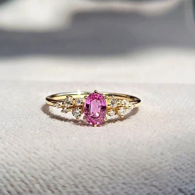 Pembe Oval Safir & Pırlanta Vintage Tasarım Yüzük